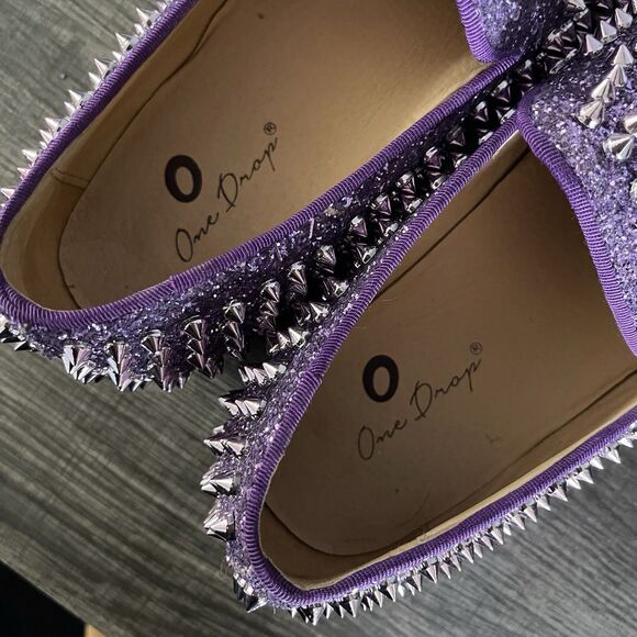 One Drop Men Handmade Purple Lavender Spikes Casual Party Loafers Shoes Sz 5 main image 9
